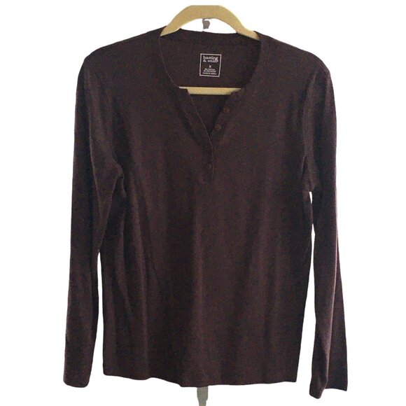 Hasting & Smith Tops - Hasting & Smith Brown Long Sleeve Henley Shirt M Cotton/Poly Womens Casual Top